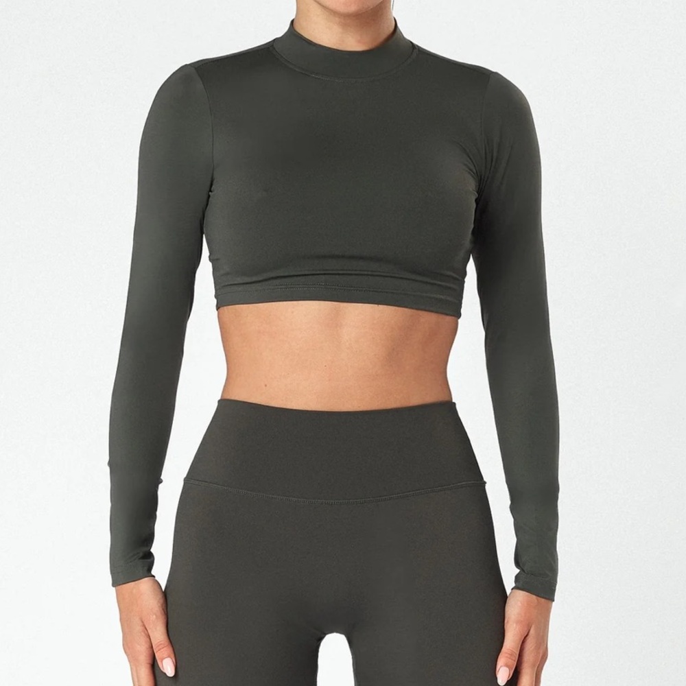 Lazuli Label Long Sleeve High Neck Crop Top